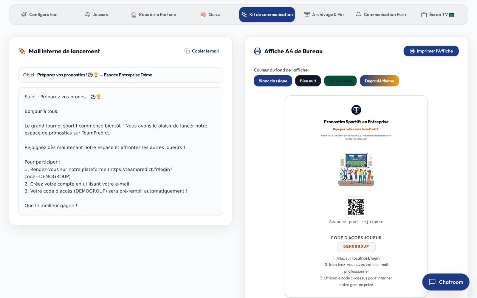 Kit de communication : mail de lancement et affiche A4 avec QR code