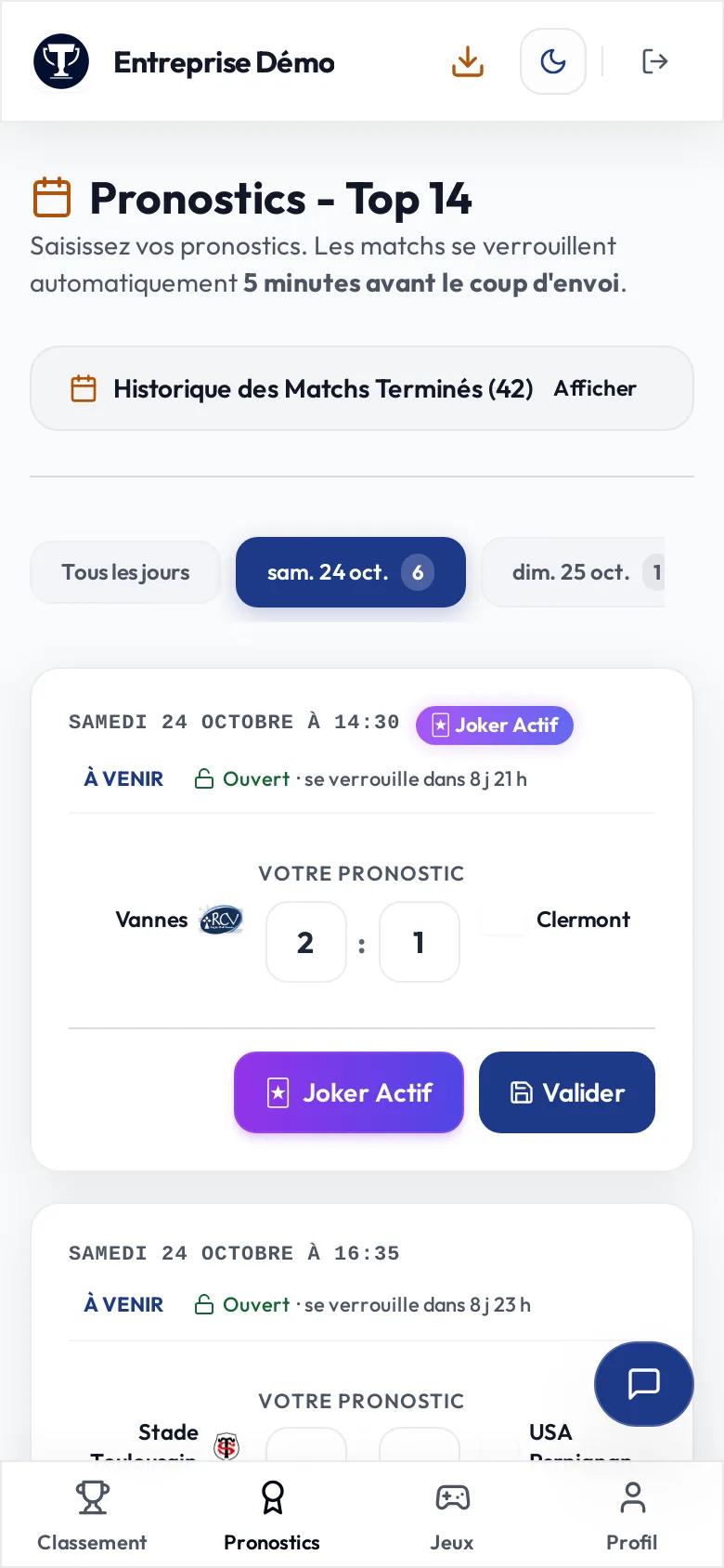 Pronostic 2-1 enregistré avec le joker actif